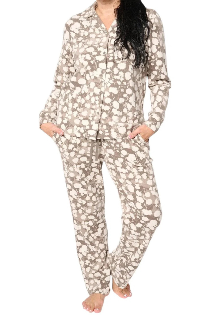 Berkshire Women's Homewear Mini Brushed Waffle Collar Pajama Coffee - Regular